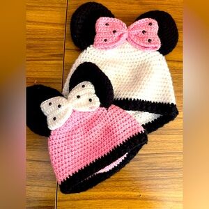 Big Sis (toddler) Little Sis (baby) Mini Mouse crochet hat set!